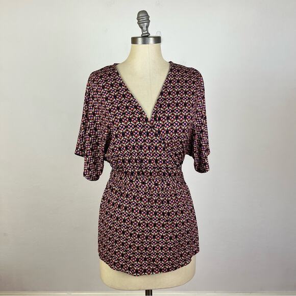 Anthropologie Tops - Anthropologie Geometric Short Sleeve Wrap Blouse
